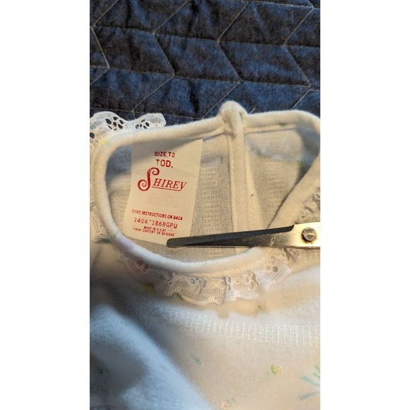 Vintage Sz 2T Girls Polyester Fleece Pajama Set Ivory Purple Floral Bow USA Made - Picture 6 of 10